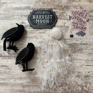 Girly Halloween Decor Bundle - Black Crow & White Ghost